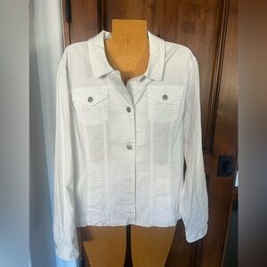 Croft & Barrow Classic Stretch Jacket White long sleeve jean denim XL pockets